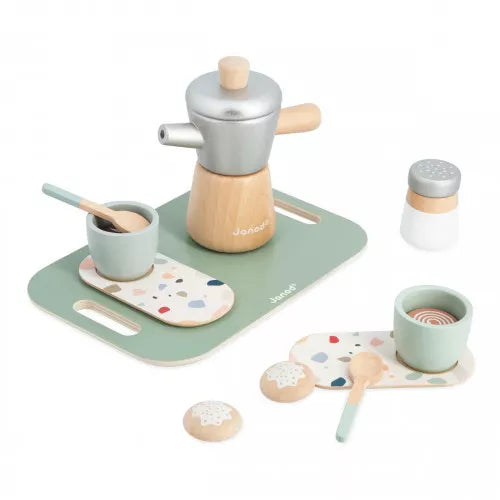 Spielset für eine Kaffeemaschine im italienischen Stil aus Holz