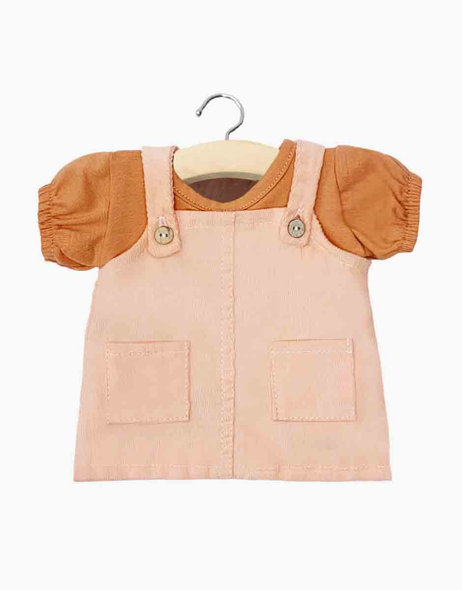 Doll Dress ''Nelly Overall Dress Salmon, Brown Sugar'' 34 / 37cm