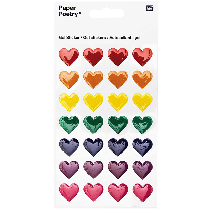 Gel Stickers Large Hearts ''Rainbow Colours''